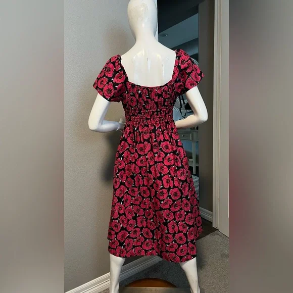 Kate Spade Poppy Toss Square-neck Midi Dress size S - Picture 3 of 11